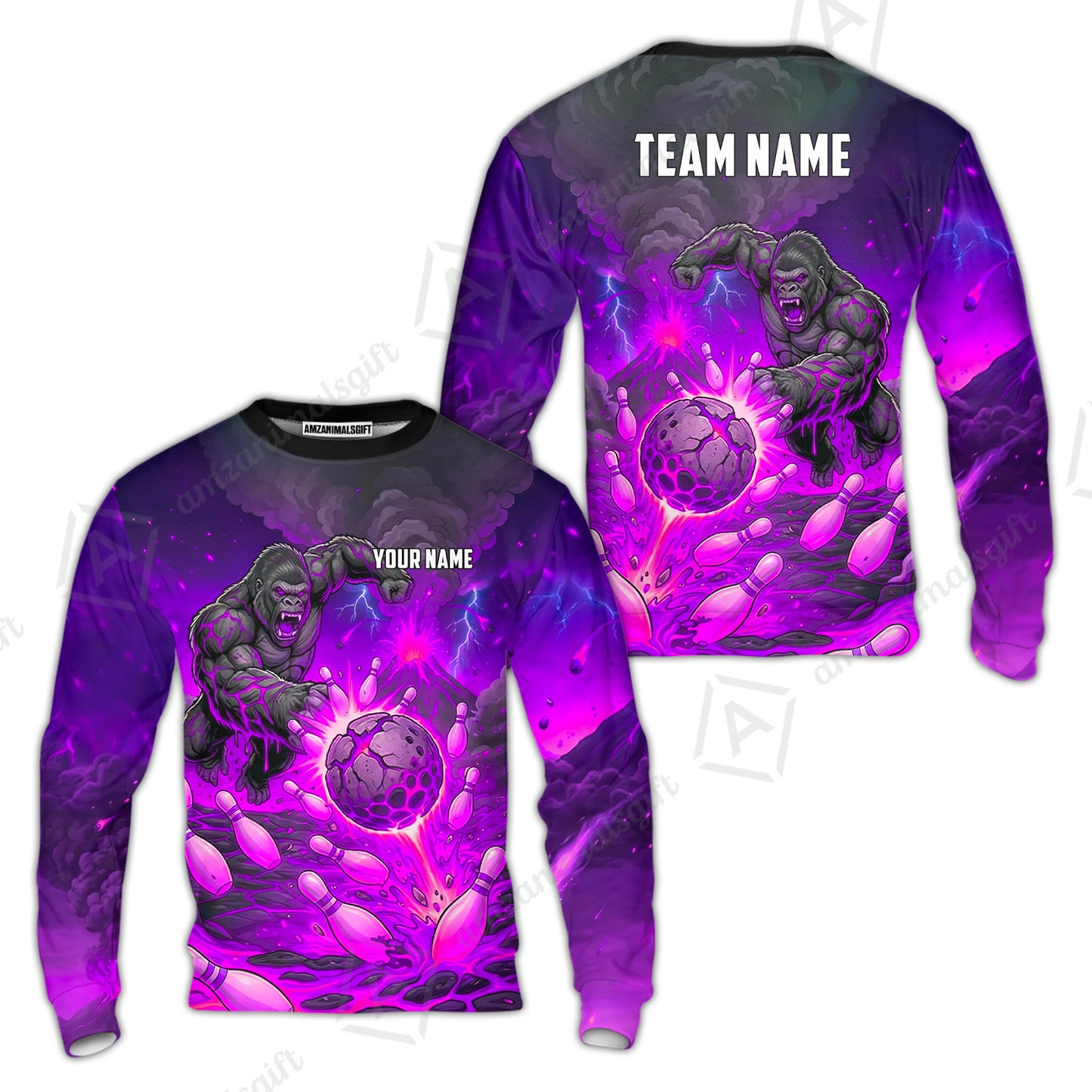Custom Bowling Jersey Polo Shirt, Fierce Gorilla Strike Bowling, Custom Bowling Jersey Team Shirt For Players With Name & Team Name