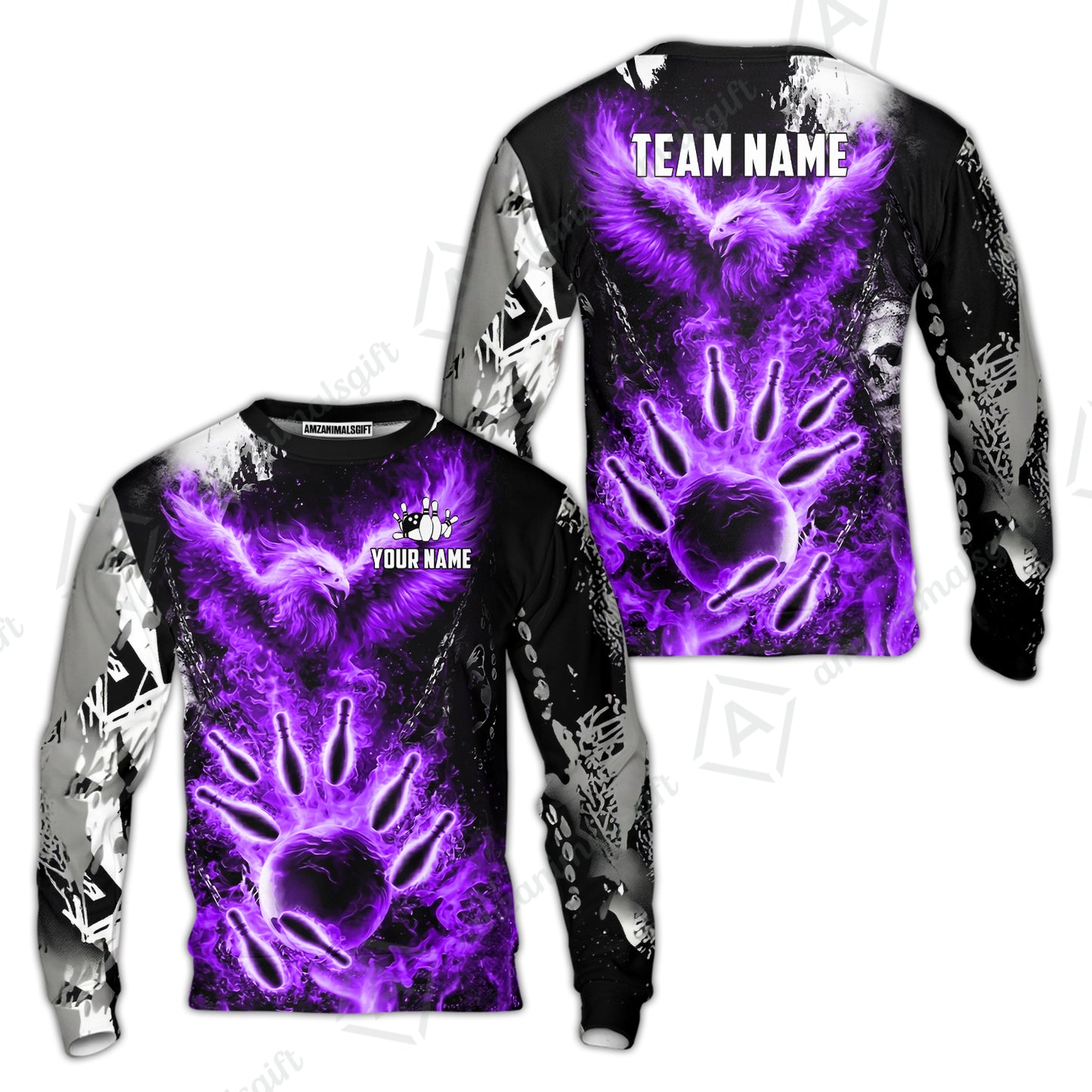 Custom Bowling Jersey Polo Shirt, Flaming Phoenix Bowling, Custom Bowling Jersey Team Shirt For Players With Name & Team Name