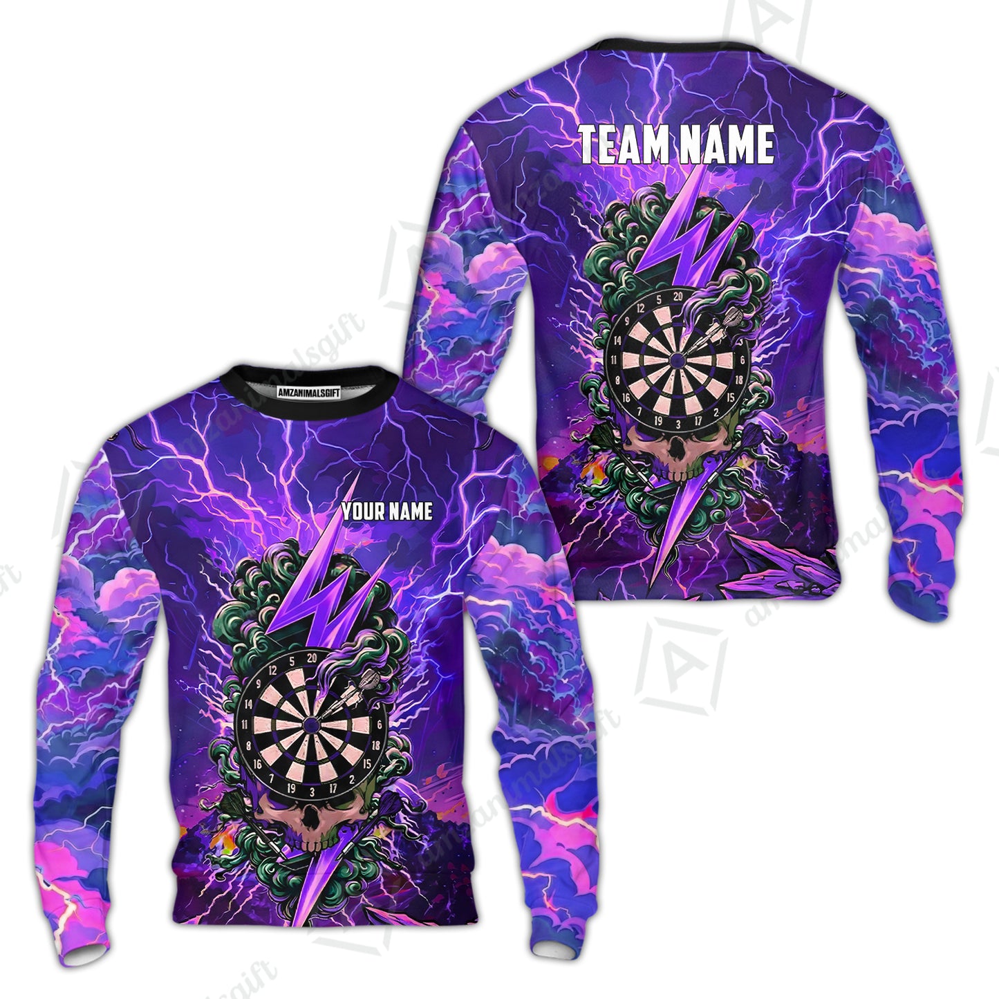 Custom Darts Team Jersey, Personalized Lightning Skull Dart Polo Shirt For Players With Name & Team Name