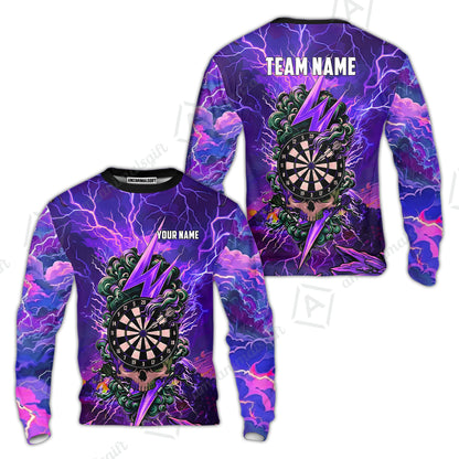 Custom Darts Team Jersey, Personalized Lightning Skull Dart Polo Shirt For Players With Name & Team Name