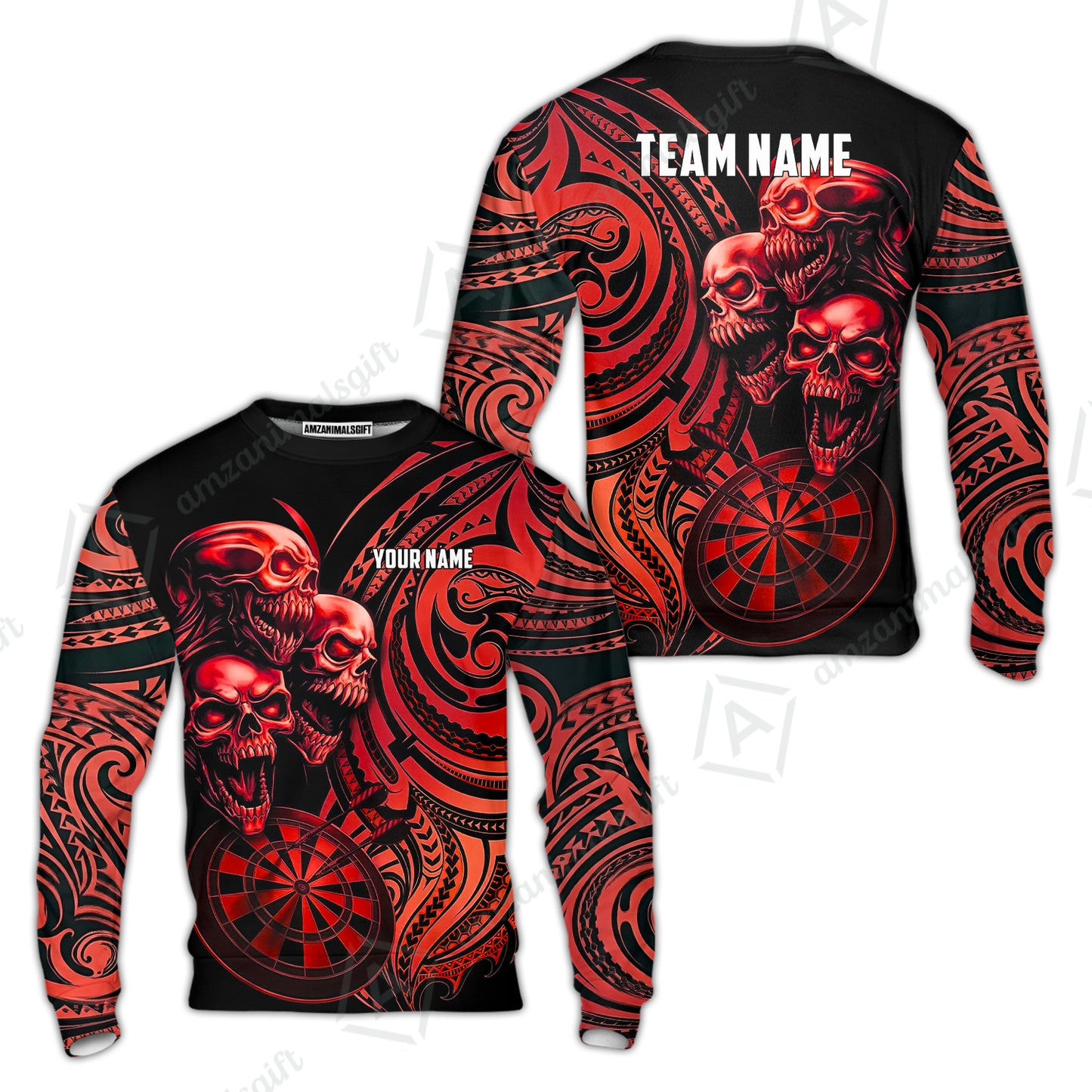 Custom Darts Team Jersey, Personalized Neon Skull Jersey Shirt For Players With Name & Team Name