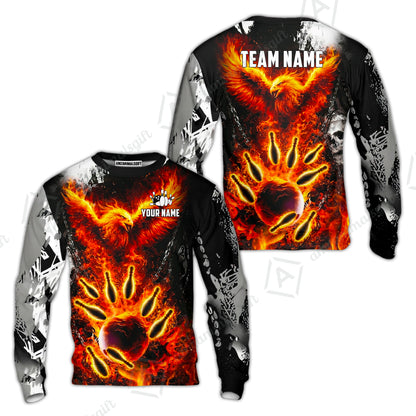 Custom Bowling Jersey Polo Shirt, Flaming Phoenix Bowling, Custom Bowling Jersey Team Shirt For Players With Name & Team Name