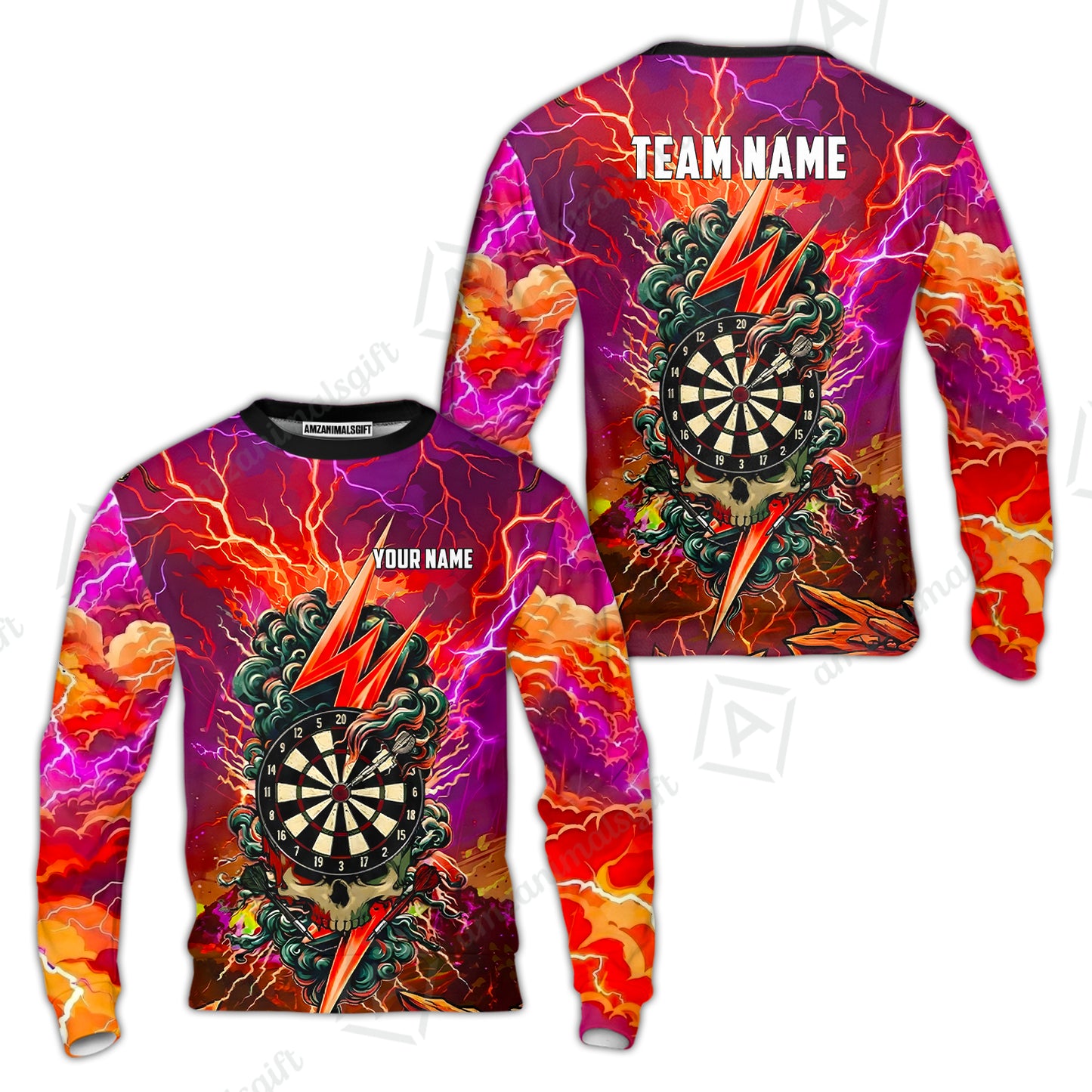 Custom Darts Team Jersey, Personalized Lightning Skull Dart Polo Shirt For Players With Name & Team Name