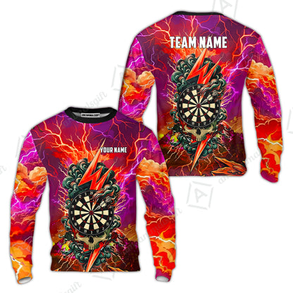 Custom Darts Team Jersey, Personalized Lightning Skull Dart Polo Shirt For Players With Name & Team Name