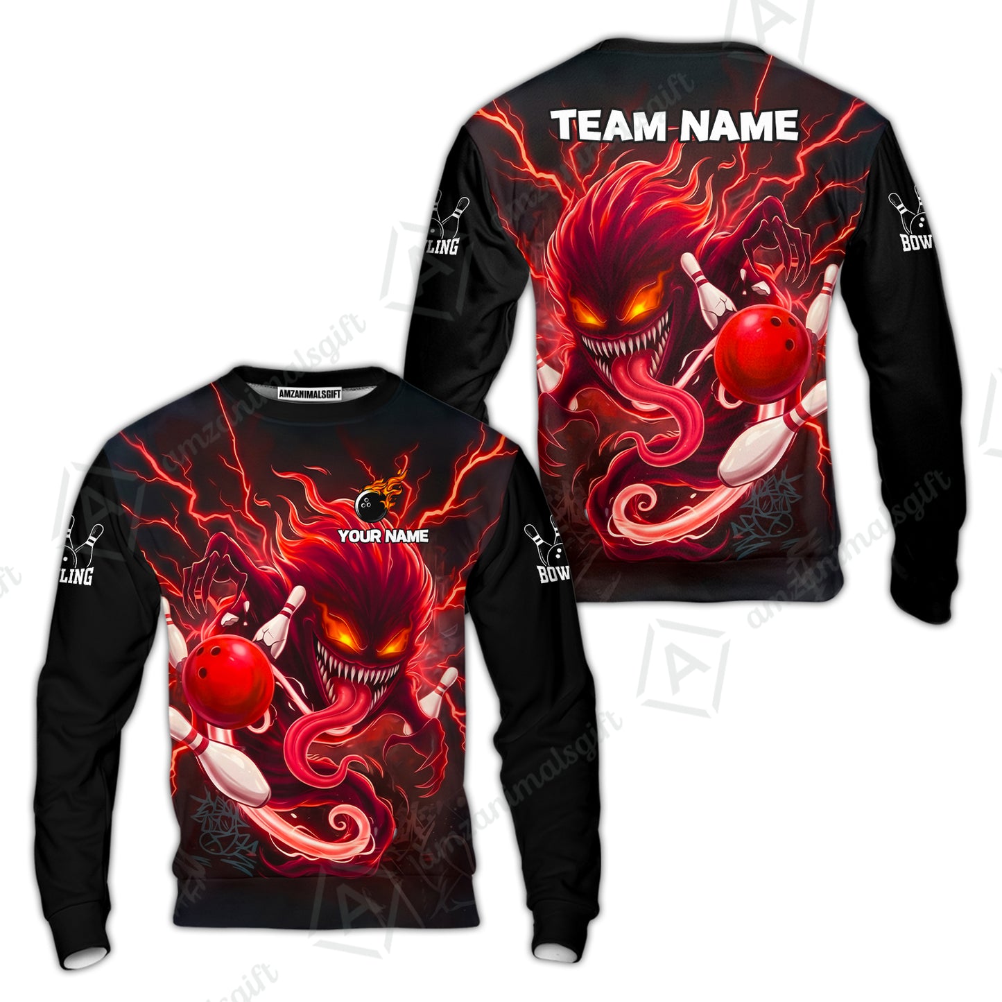 Customized Bowling Jerseys Polo Shirt, Evil Bowling Monster-Dark Bowling Spirit, Uniform Bowling - Personalized Name And Team Name