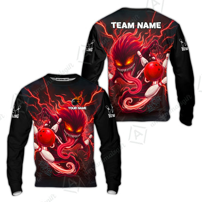 Customized Bowling Jerseys Polo Shirt, Evil Bowling Monster-Dark Bowling Spirit, Uniform Bowling - Personalized Name And Team Name