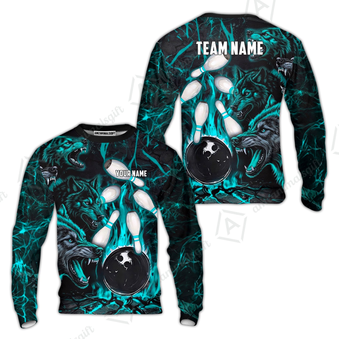 Custom Bowling Jersey Polo Shirt, Fierce Flame Wolf Mascot, Custom Bowling Jersey Team Shirt For Players With Name & Team Name