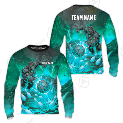 Custom Bowling Jersey Polo Shirt, Fierce Gorilla Strike Bowling, Custom Bowling Jersey Team Shirt For Players With Name & Team Name