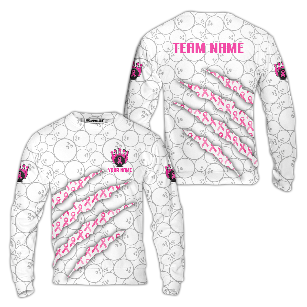 Customized Bowling Jersey, Pink Ribbon and Bowling , Uniform Bowling - Personalized Name And Team Name