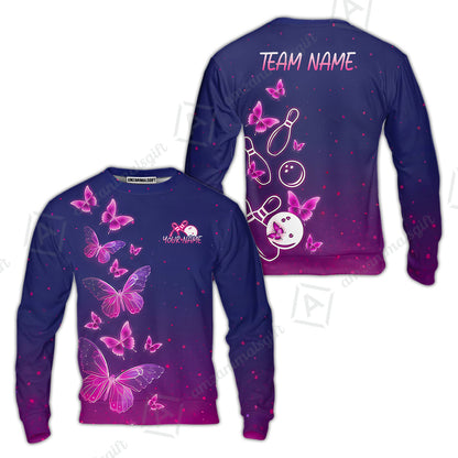 Custom Bowling Jersey Polo Shirt, Neon Butterfly Bowling, Custom Bowling Jersey Team Shirt