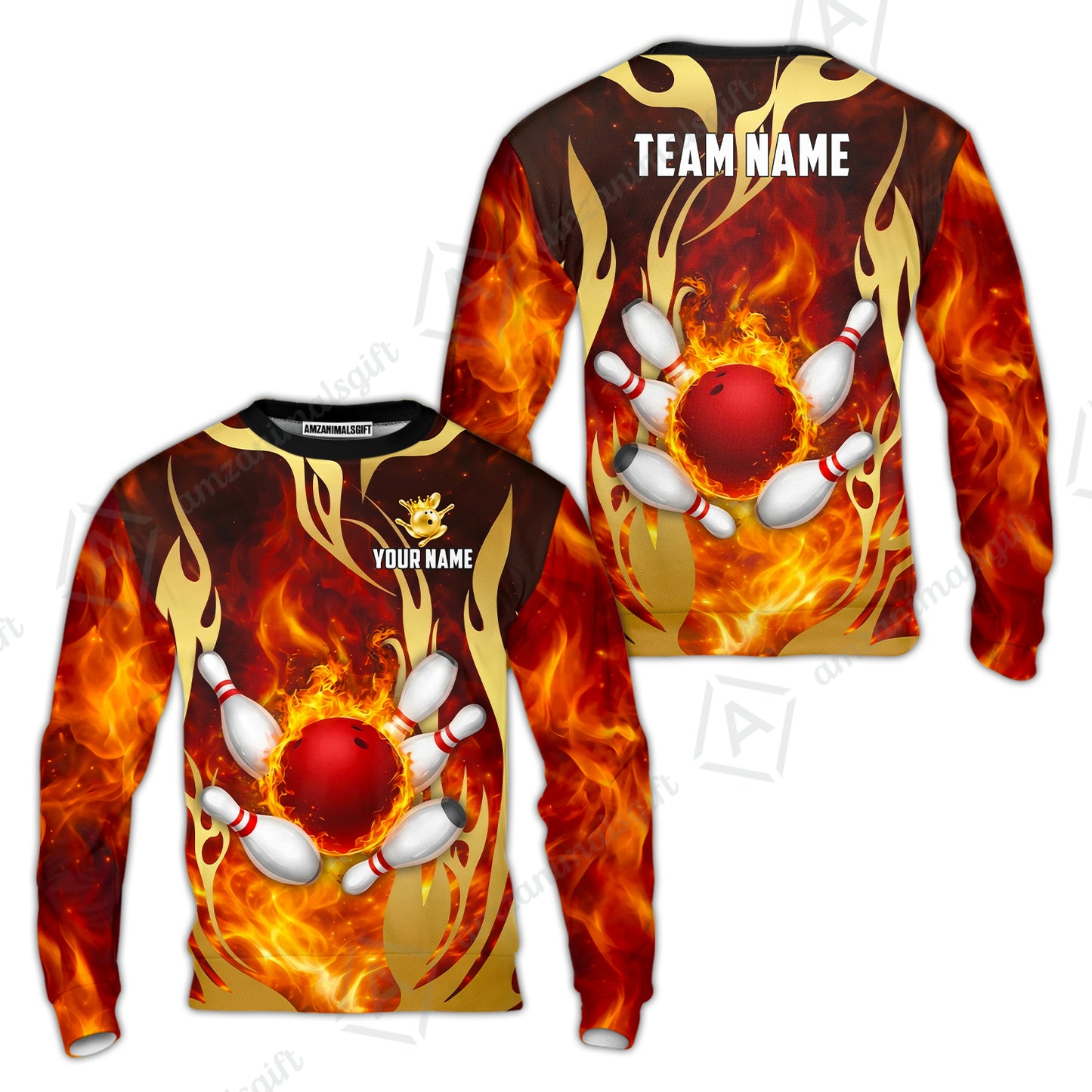 Custom Bowling Jersey Polo Shirt, Abyssal Fire & Golden Flames, Custom Bowling Jersey Team Shirt For Players With Name & Team Name