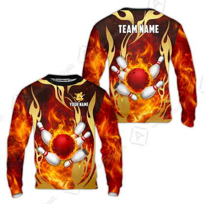 Custom Bowling Jersey Polo Shirt, Abyssal Fire & Golden Flames, Custom Bowling Jersey Team Shirt For Players With Name & Team Name