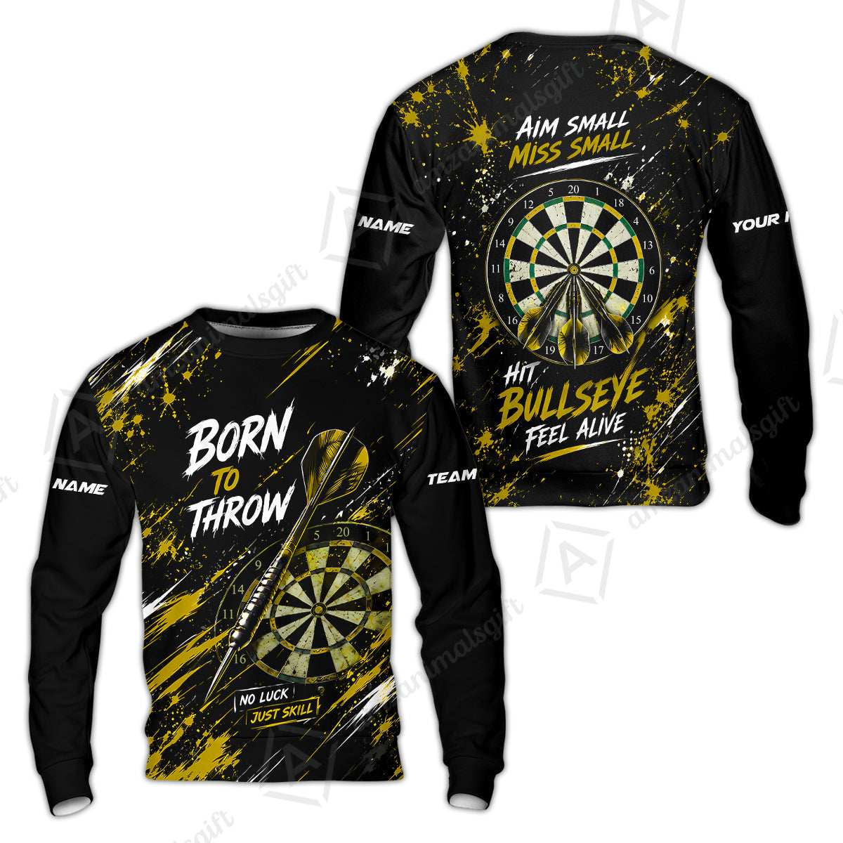 Customized Born To Throw No Luck Just Skill, Hit Bullseye Feel Alive Darts Jersey, Personalized Name And Team Name For Players