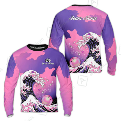 Custom Bowling Polo Shirt, Ocean Wave Bowling, Custom Bowling Polo Team Shirt For Players With Name & Team Name