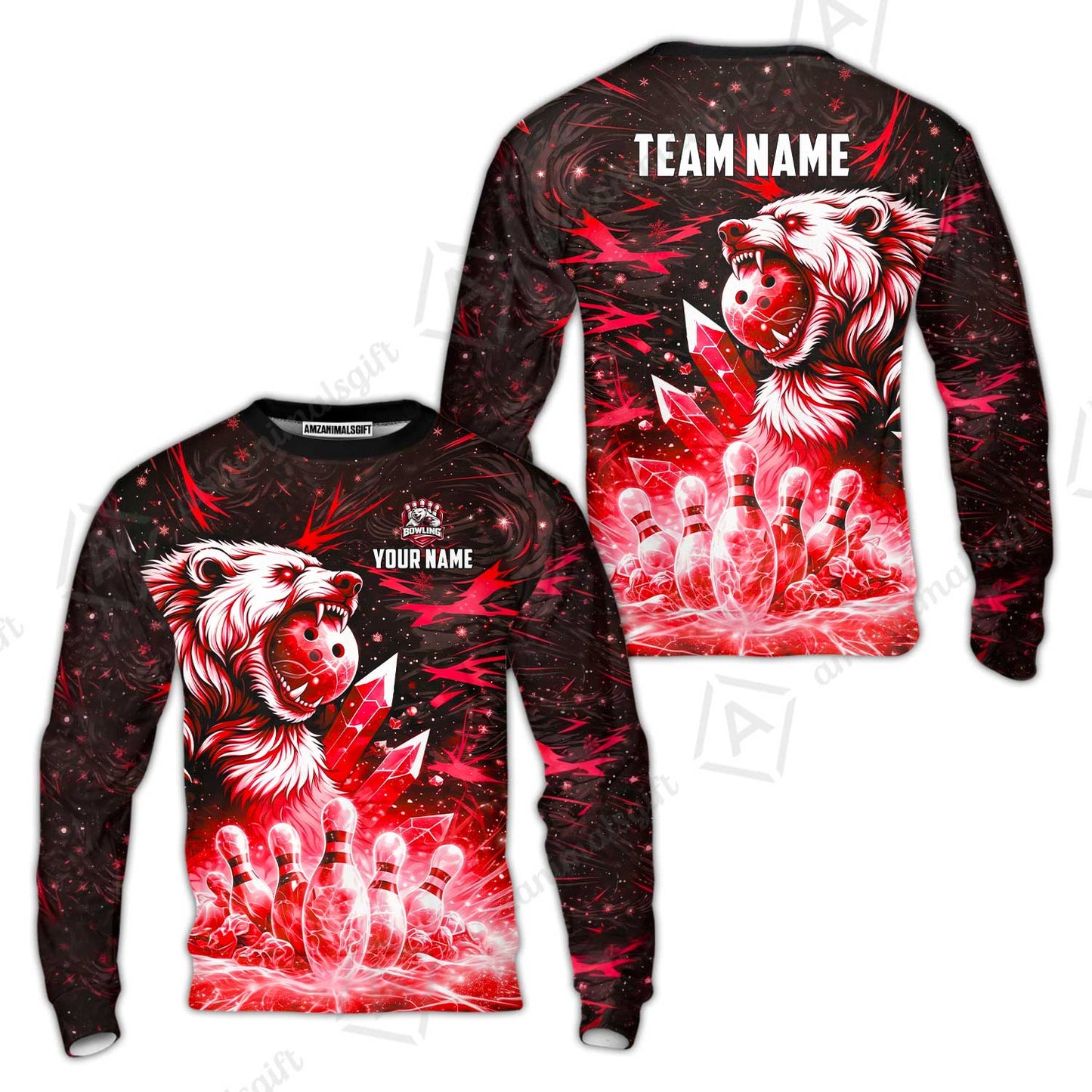 Custom Bowling Jersey Polo Shirt, Arctic Bear & Crystal Galaxy, Custom Bowling Jersey Team Shirt For Players With Name & Team Name