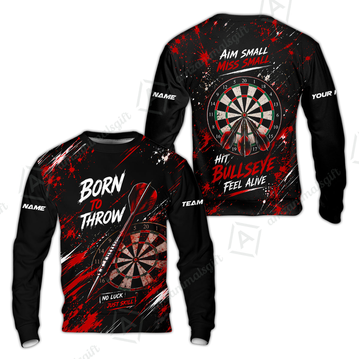 Customized Born To Throw No Luck Just Skill, Hit Bullseye Feel Alive Darts Jersey, Personalized Name And Team Name For Players