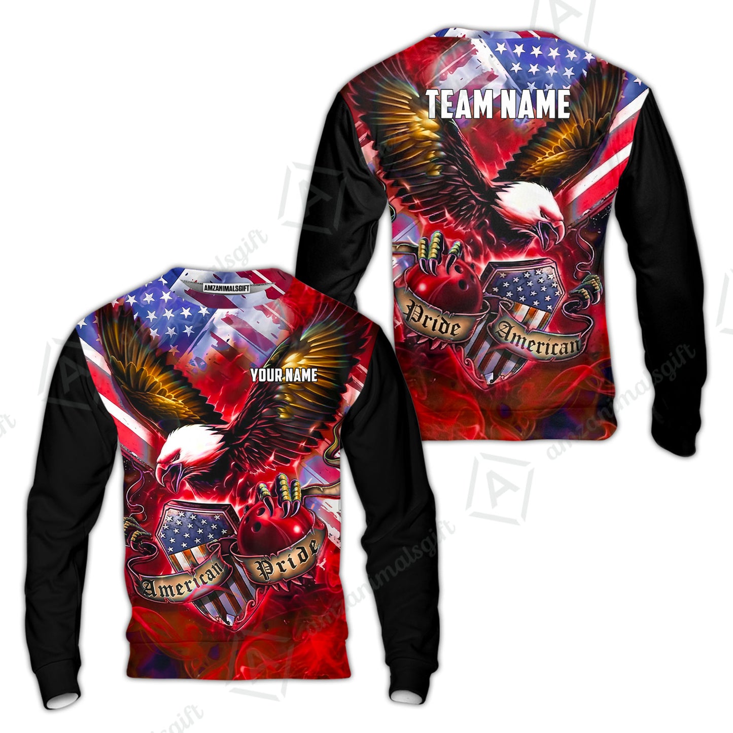Custom Bowling Jersey Polo Shirt, American Pride Eagle, Personalized Name & Team Name