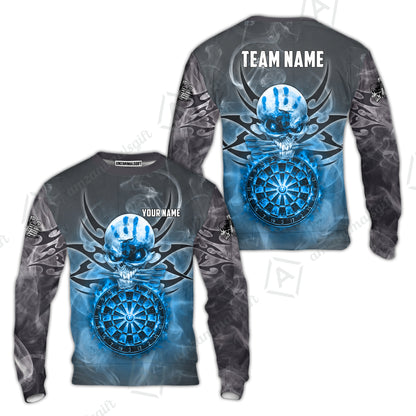 Custom Darts Jersey Polo Shirt, Glowing Fire Skull Tribal, Custom Dart Jersey Team Shirt For Players With Name & Team Name