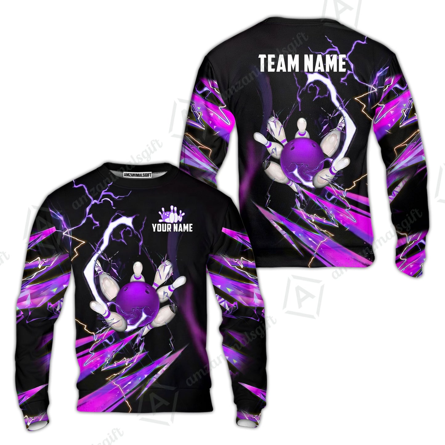 Custom Bowling Jersey Polo Shirt, Electric Strike & Neon Plasma, Custom Bowling Jersey Team Shirt For Players With Name & Team Name