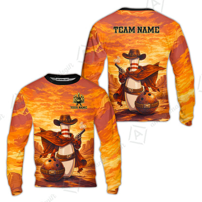 Custom Bowling Jersey Polo Shirt, Pin Cowboy Bowling Sunset, Custom Bowling Jersey Team Shirt For Players With Name and Team Name