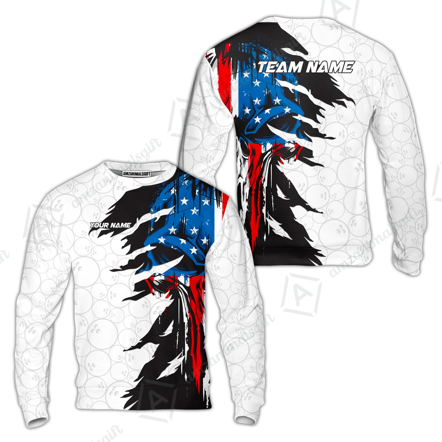 Custom Bowling Jersey Polo Shirt, Grunge USA Flag Bowling Custom Bowling Jersey Team Shirt For Players With Name & Team Name