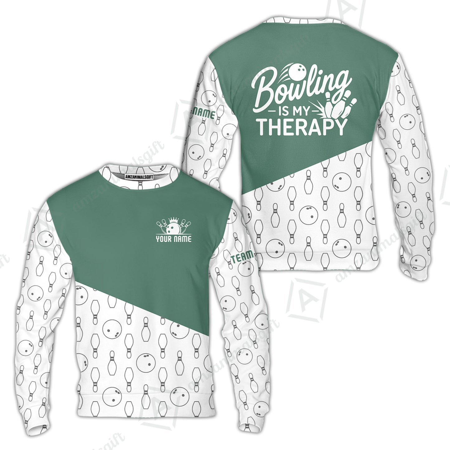 Customized Bowling Shirt, Bowling Is My Therapy, Personalized Polo Shirt For Players With Name & Team Name