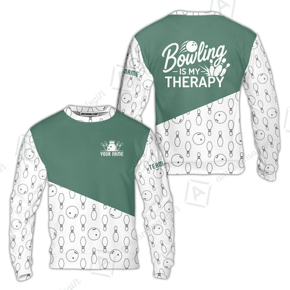 Customized Bowling Shirt, Bowling Is My Therapy, Personalized Polo Shirt For Players With Name & Team Name