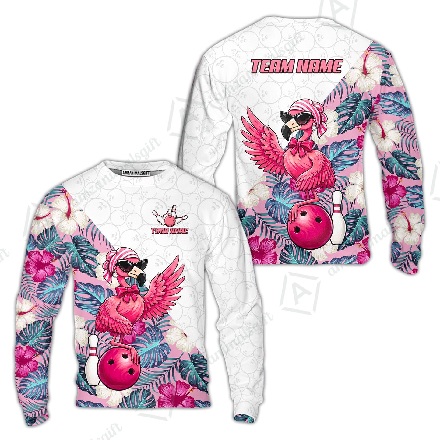 Custom Bowling Jersey Polo Shirt, Flamingo Bowling Floral Seamless Pattern With Leaves Tropical Background Pro Vector