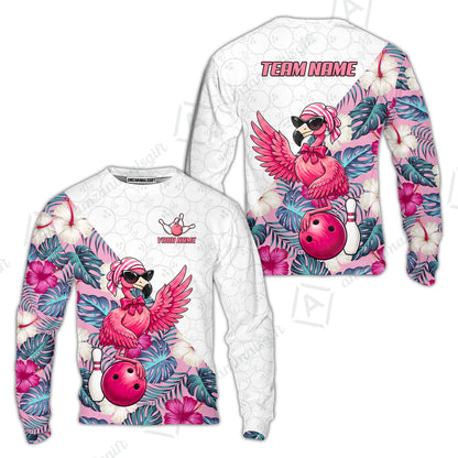 Custom Bowling Jersey Polo Shirt, Flamingo Bowling Floral Seamless Pattern With Leaves Tropical Background Pro Vector