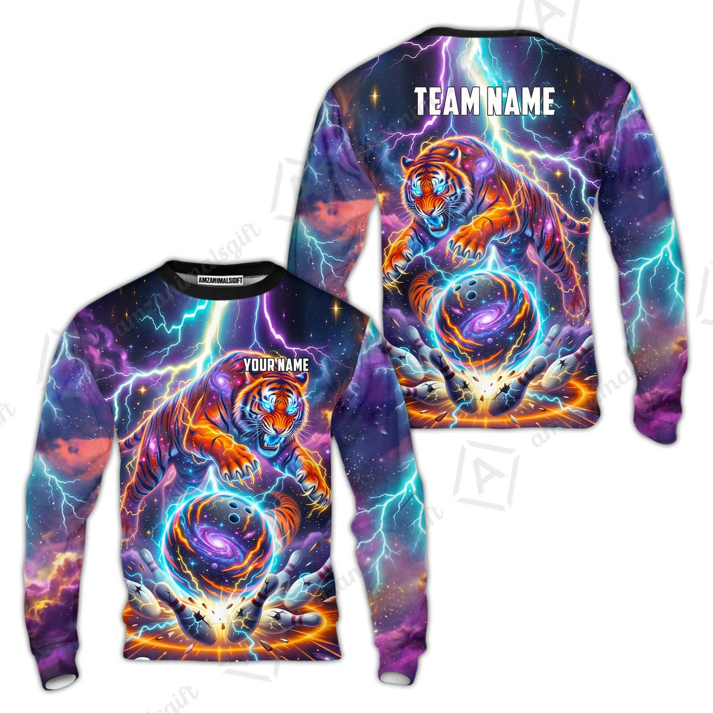 Custom Bowling Jersey Polo Shirt, Galactic Tiger Electric Strike, Custom Bowling Jersey Team Shirt For Players With Name and Team Name