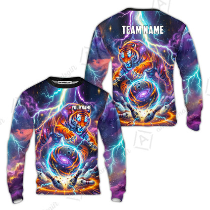 Custom Bowling Jersey Polo Shirt, Galactic Tiger Electric Strike, Custom Bowling Jersey Team Shirt For Players With Name and Team Name