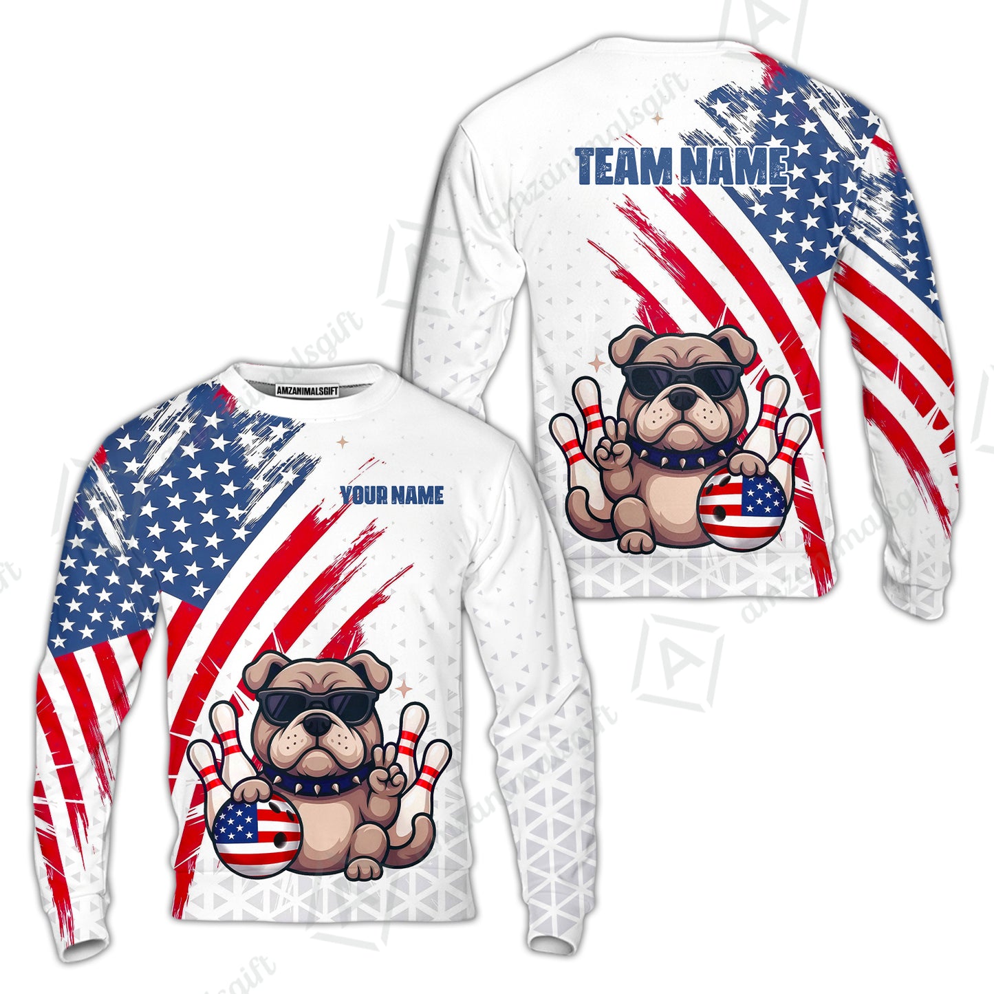 Custom Bowling Jersey Polo Shirt, Bowling Hello Bulldog US Flag, Custom Bowling Jersey Team Shirt For Players With Name and Team Name