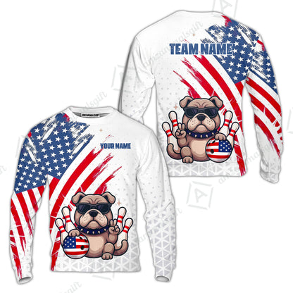 Custom Bowling Jersey Polo Shirt, Bowling Hello Bulldog US Flag, Custom Bowling Jersey Team Shirt For Players With Name and Team Name