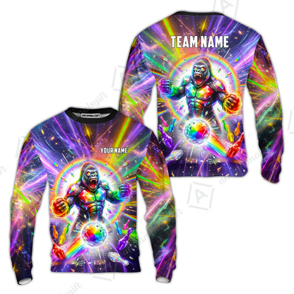 Custom Bowling Jersey Polo Shirt, Rainbow Gemstone Gorilla, Custom Bowling Jersey Team Shirt For Players With Name and Team Name
