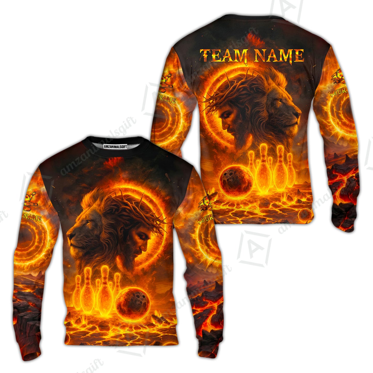 Custom Bowling Team Short Sleeve Men Polo Shirt, Flame The Lion OF Judah With Bowling, Custom Name and Team Name for Bowlers