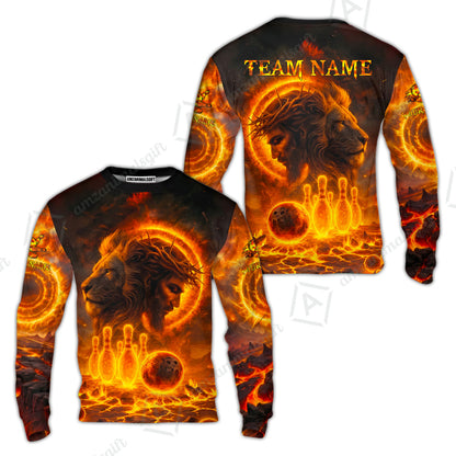 Custom Bowling Team Short Sleeve Men Polo Shirt, Flame The Lion OF Judah With Bowling, Custom Name and Team Name for Bowlers