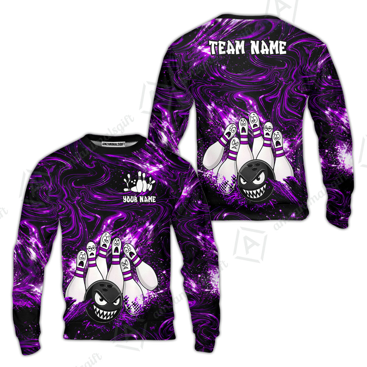 Customized Bowling Unisex Polo Shirt, Bowling Angry Ball VS Screaming Pins, Personalized Name And Team Name