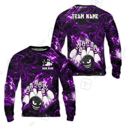 Customized Bowling Unisex Polo Shirt, Bowling Angry Ball VS Screaming Pins, Personalized Name And Team Name