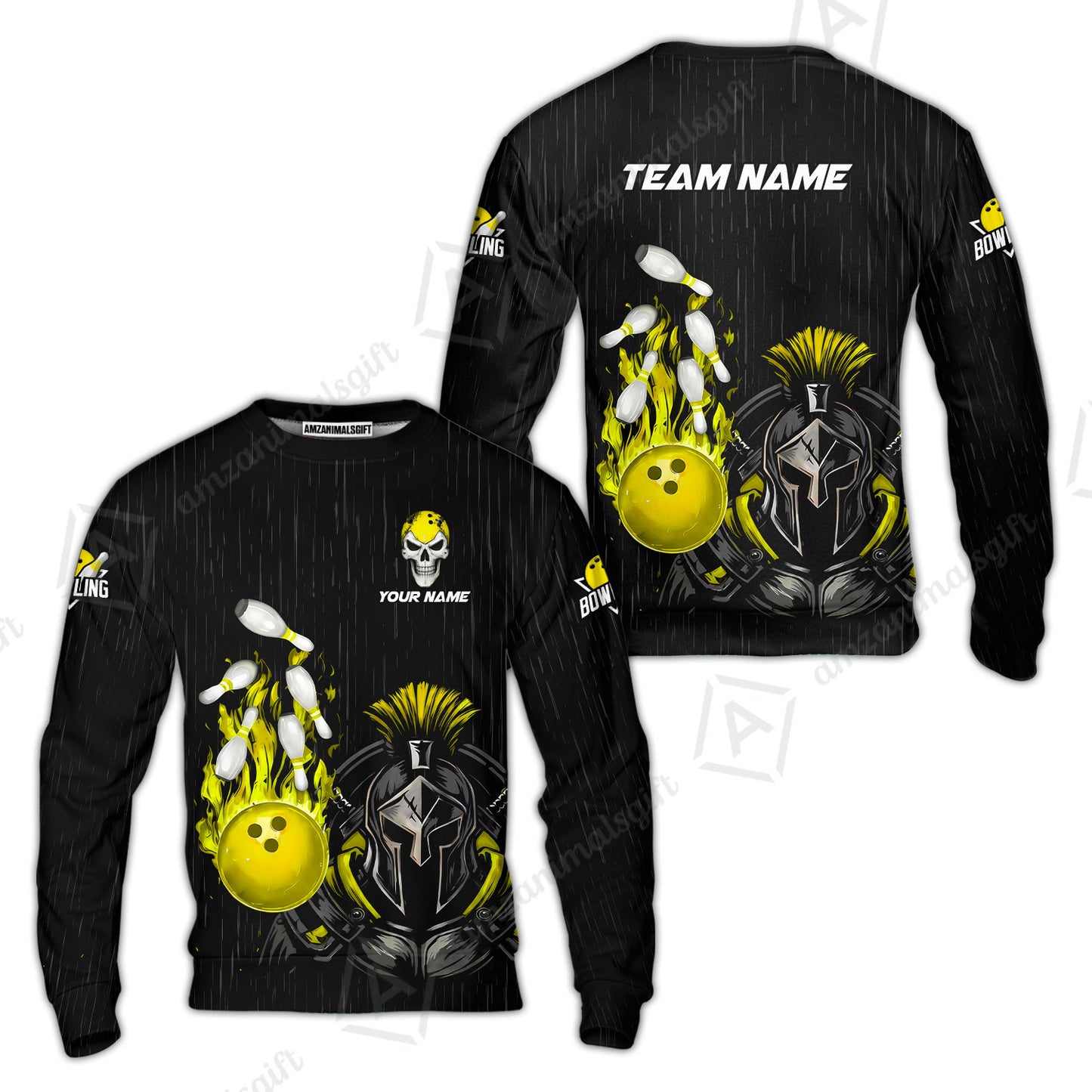Custom Bowling Jersey Polo Shirt, Fire Bowling Knight Rain Skull Logo, Personalize Name & Team Name