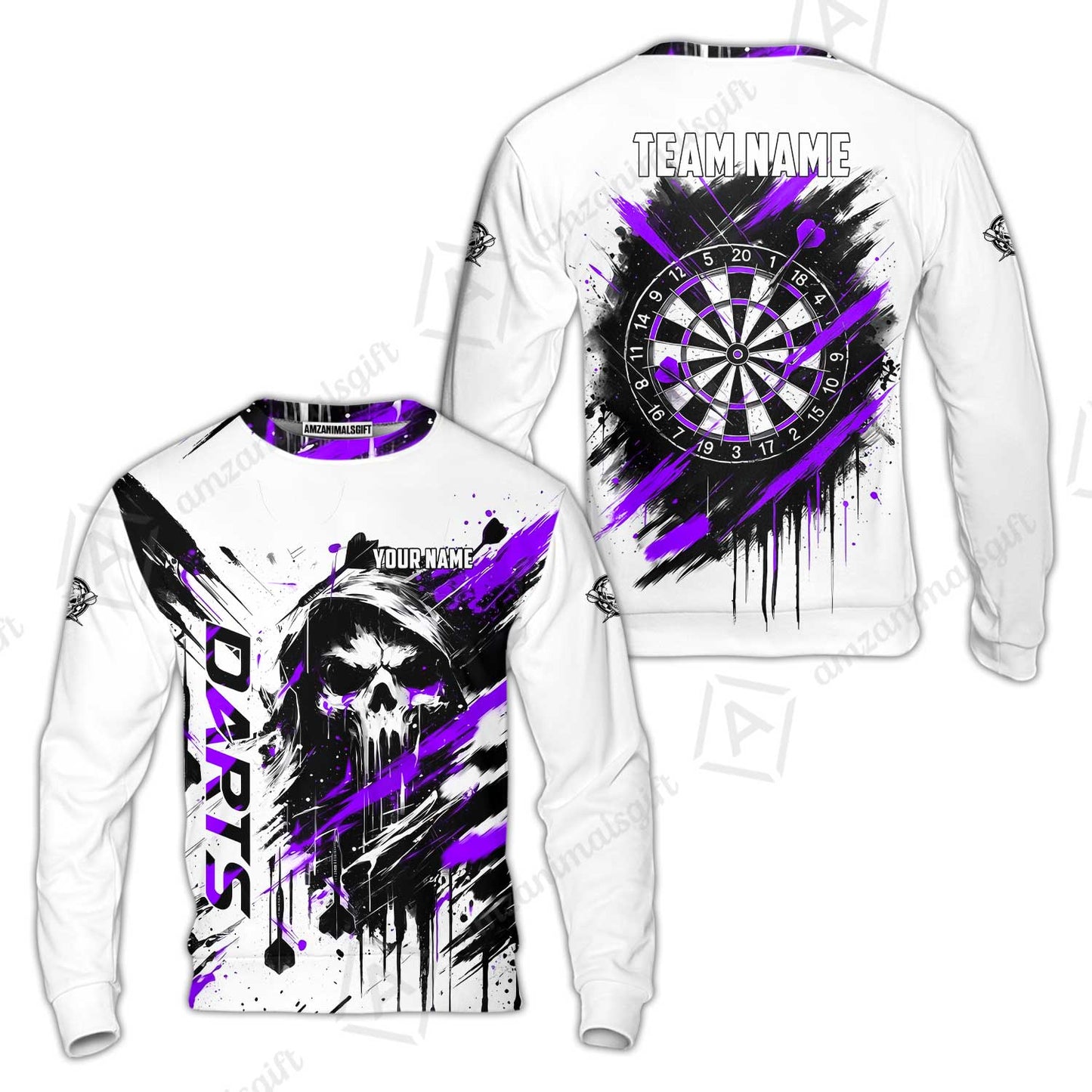 Custom Darts Jersey Polo Shirt, Grim Reaper Sketch Splatter, Custom Dart Jersey Team Shirt For Players With Name & Team Name