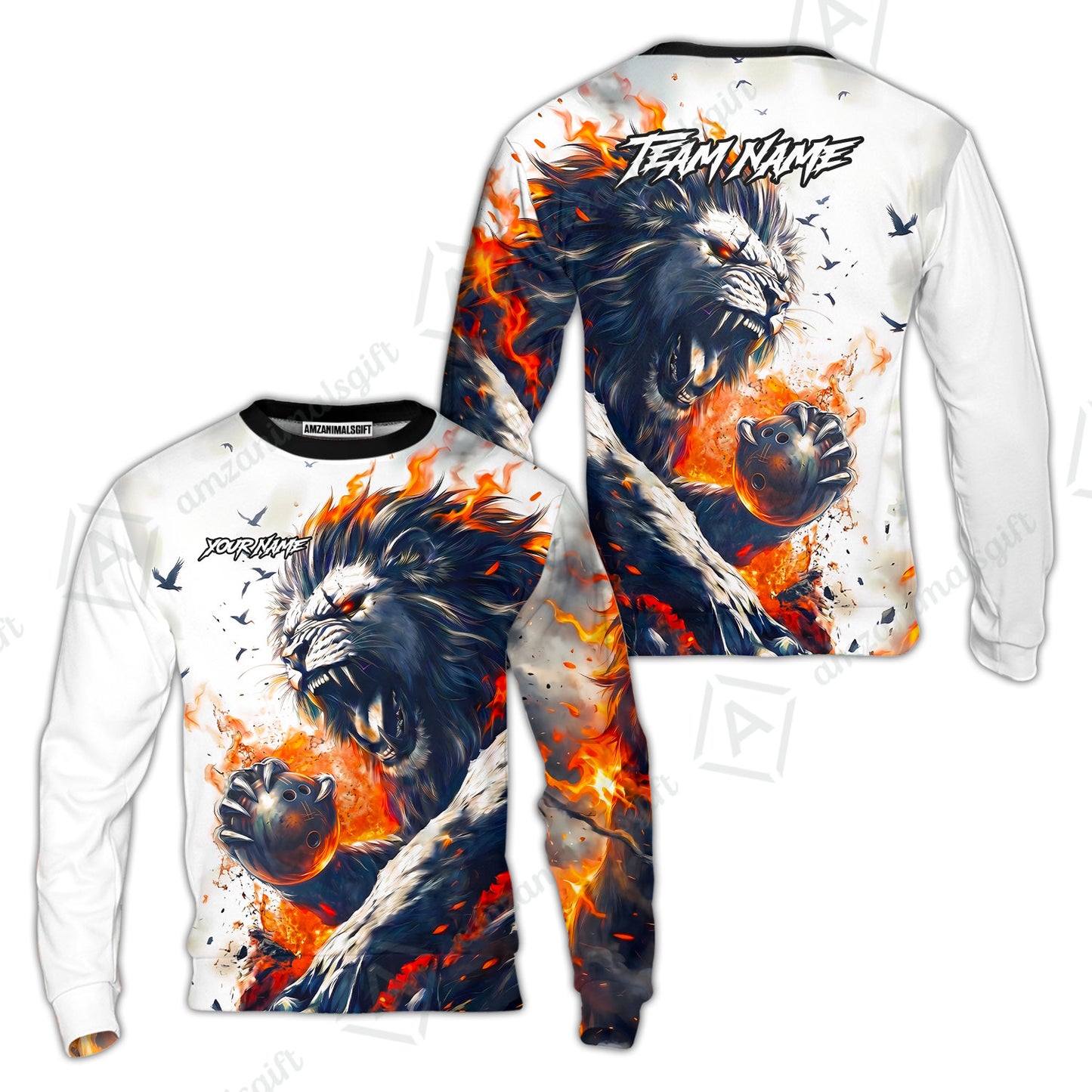 Custom Bowling Jersey Polo Shirt, Lion Fire Lava, Personalized Name And Team Name