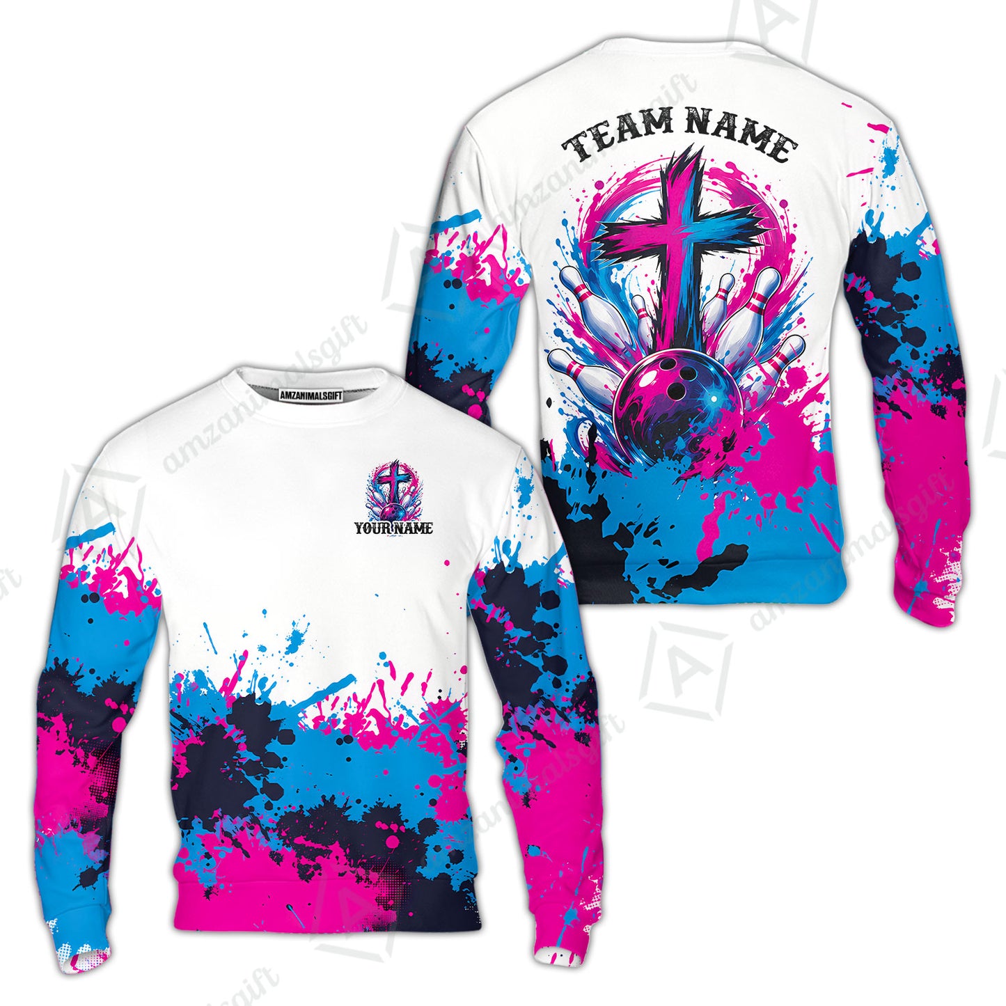 Custom Bowling Jersey Polo Shirt, Splash Pain Bowling Cross Colorful, Custom Bowling Jersey Team Shirt For Players With Name & Team Name