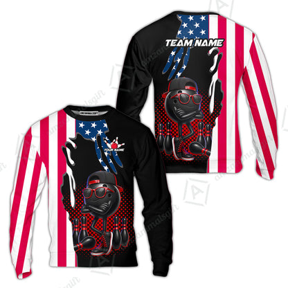 Custom Bowling Jersey Polo Shirt, Cool Hip Hop Patriotic Ball Mascot, Custom Bowling Jersey Team Shirt For Players With Name and Team Name