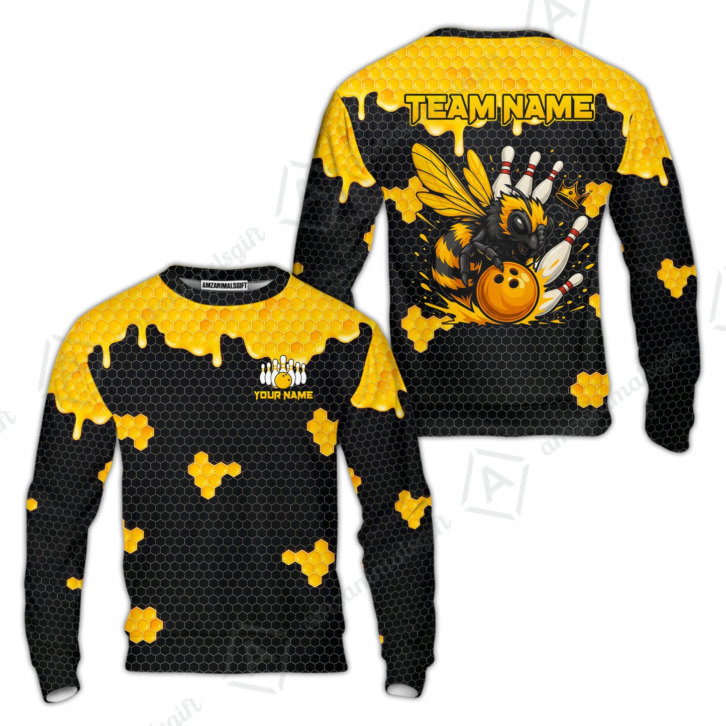 Custom Bowling Jersey Polo Shirt, Golden Honeycomb Hornet, Custom Bowling Jersey Team Shirt For Players With Name and Team Name