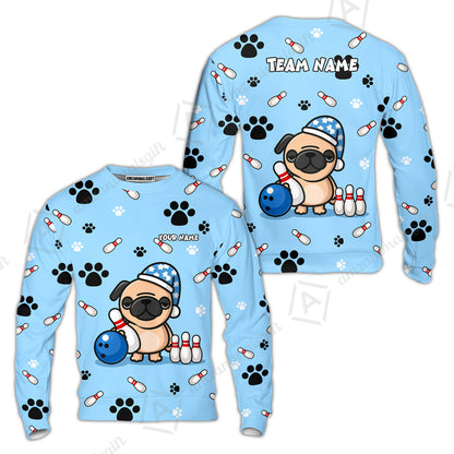 Custom Bowling Polo Shirt, Pug Lover Bowling Custom Bowling Polo Team Shirt With Name & Team Name