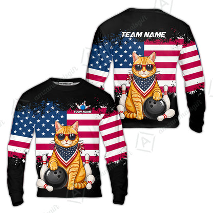 Custom Bowling Jersey Polo Shirt, Animal With Glasses And Bandana America Flag, Personalize Name & Team Name