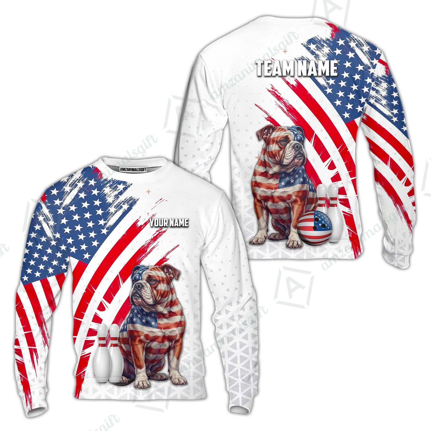 Custom Bowling Jersey Polo Shirt, Bowling US Flag Bulldog, Custom Bowling Jersey Team Shirt For Players With Name and Team Name