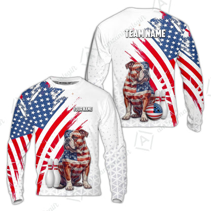 Custom Bowling Jersey Polo Shirt, Bowling US Flag Bulldog, Custom Bowling Jersey Team Shirt For Players With Name and Team Name