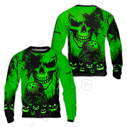 Custom Bowling Jersey Polo Shirt, Pumpkins Skull Halloween, Custom Bowling Jersey Team Shirt For Players With Name & Team Name