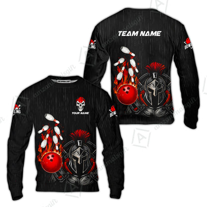 Custom Bowling Jersey Polo Shirt, Fire Bowling Knight Rain Skull Logo, Personalize Name & Team Name